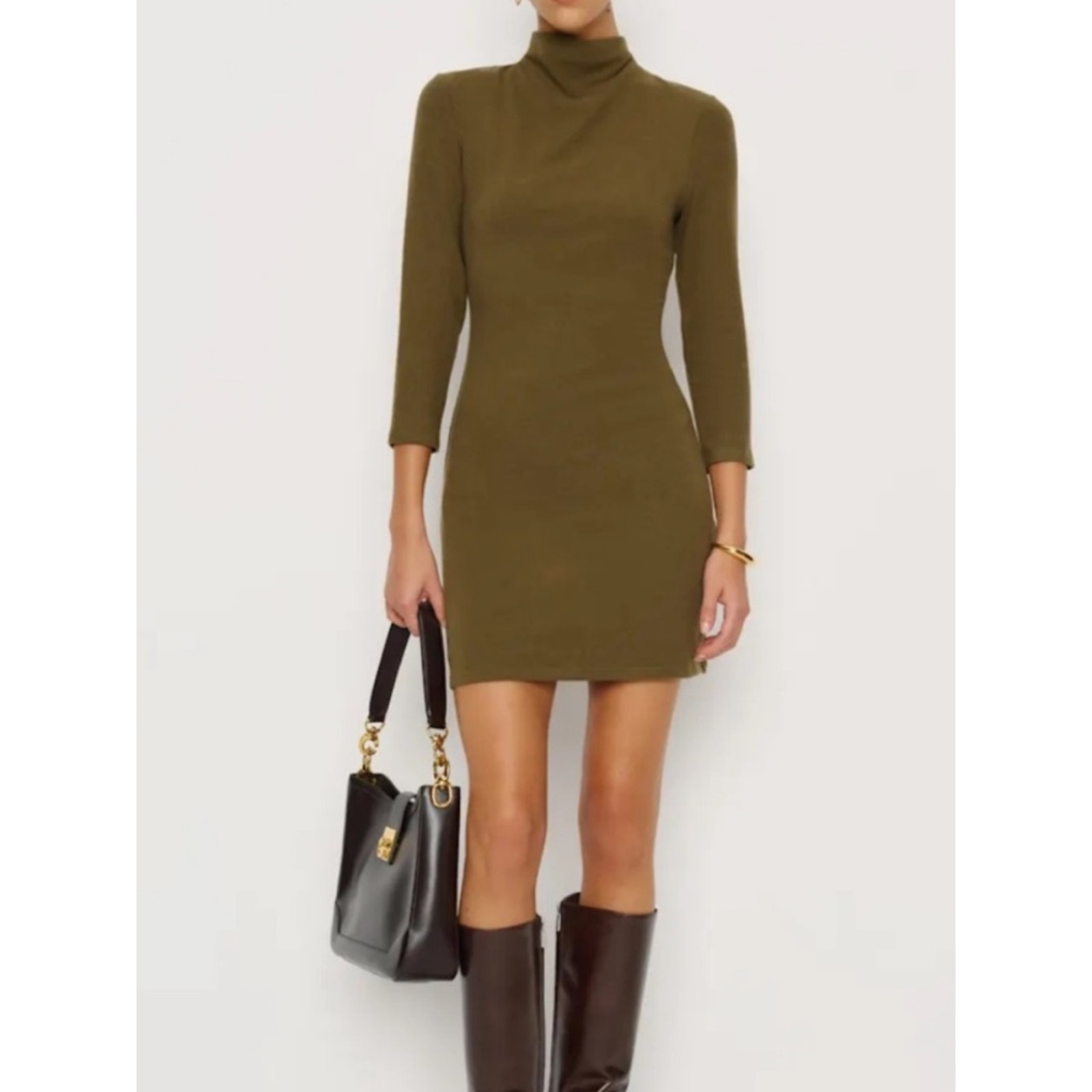 Reformation Camille Knit Dress In Moss Garden S